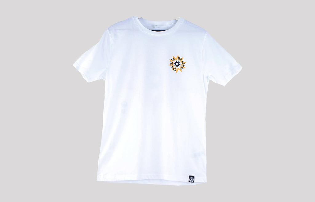 Mr Bongo Short Sleeve T-Shirt – Brazil 45 Bang (White & Black, Yellow)